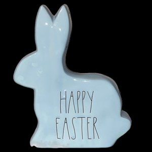 Rae Dunn HAPPY EASTER Bunny Blue Statue 11" Pottery Cottage Core Figurine